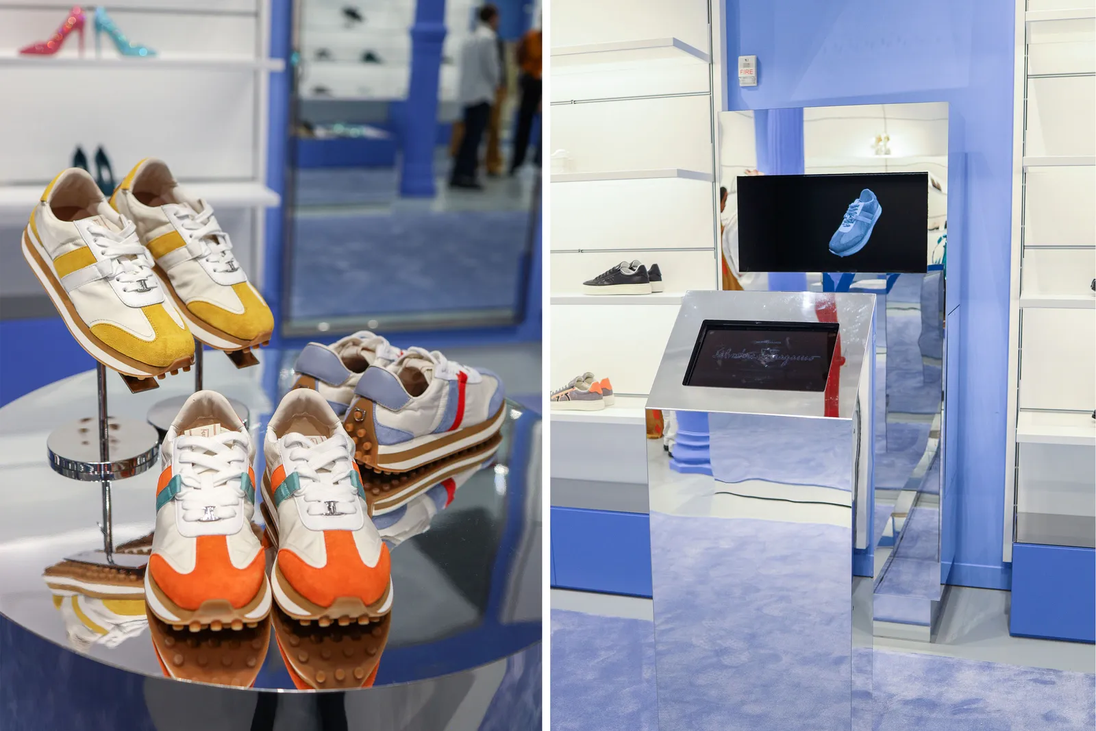 Ferragamo cũng đ&atilde; đưa c&aacute;c sản phẩm vật chất như gi&agrave;y thể thao v&agrave;o trải nghiệm c&ocirc;ng nghệ tại cửa h&agrave;ng.