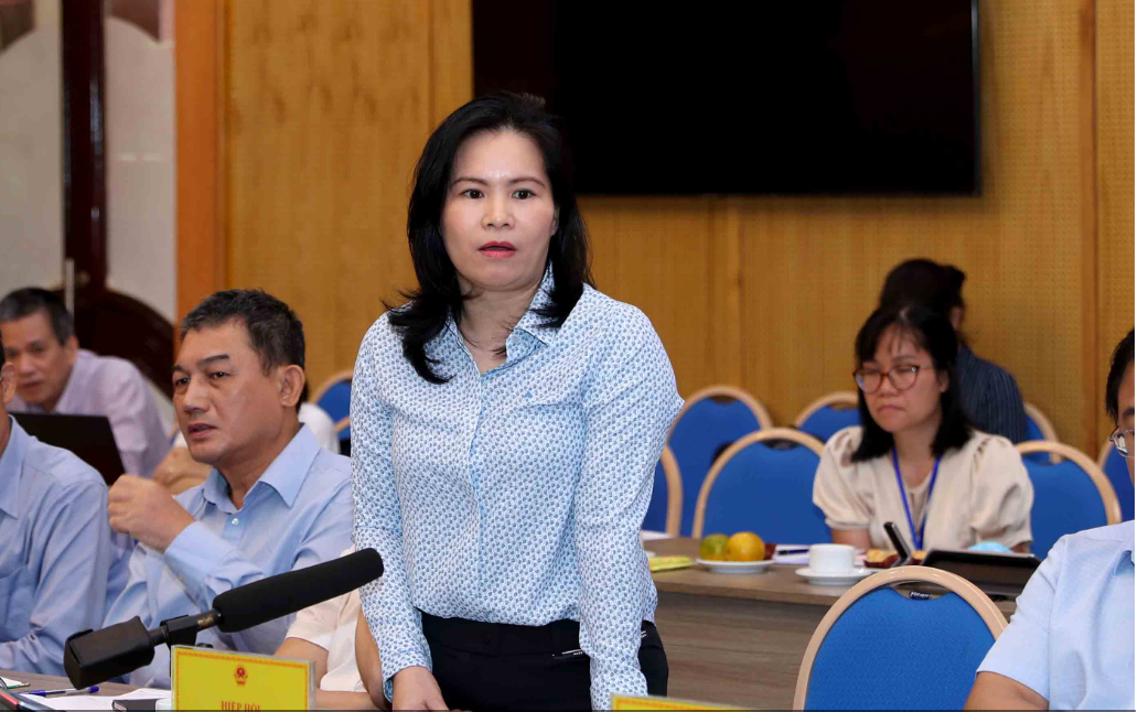 Bà Phan Thị Thanh Xuân, Phó Chủ tịch Hiệp hội Da giày – Túi xách Việt Nam (Lefaso) phát biểu tại Hội nghị.