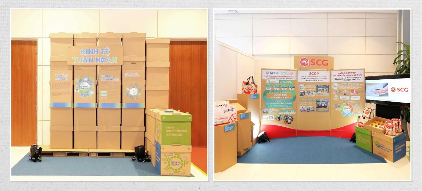 Không gian trưng bày sản phẩm triển lãm từ giấy tái chế lần đầu tiên được thiết kế, sản xuất từ SCGP.