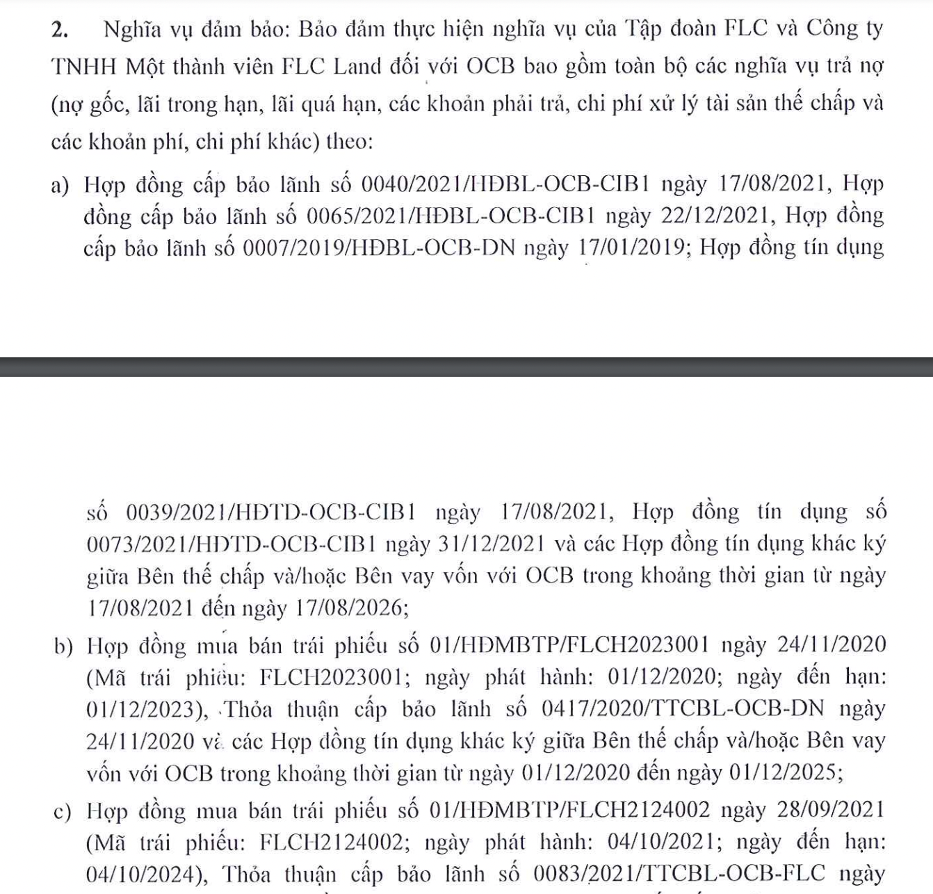 Nợ phát sinh của FLC với OCB.