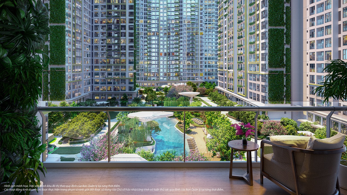 Thiết kế ban công ấn tượng, tầm nhìn nội khu và sân vườn phủ xanh tứ phía tại căn garden house của Lumière Boulevard.