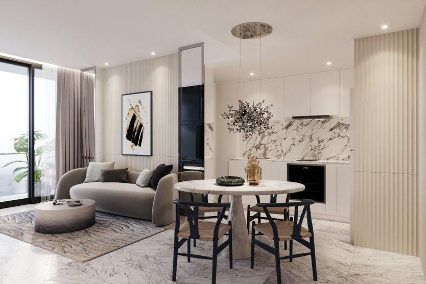 Kh&ocirc;ng gian sang trọng, hiện đại b&ecirc;n trong căn hộ King Crown Infinity.