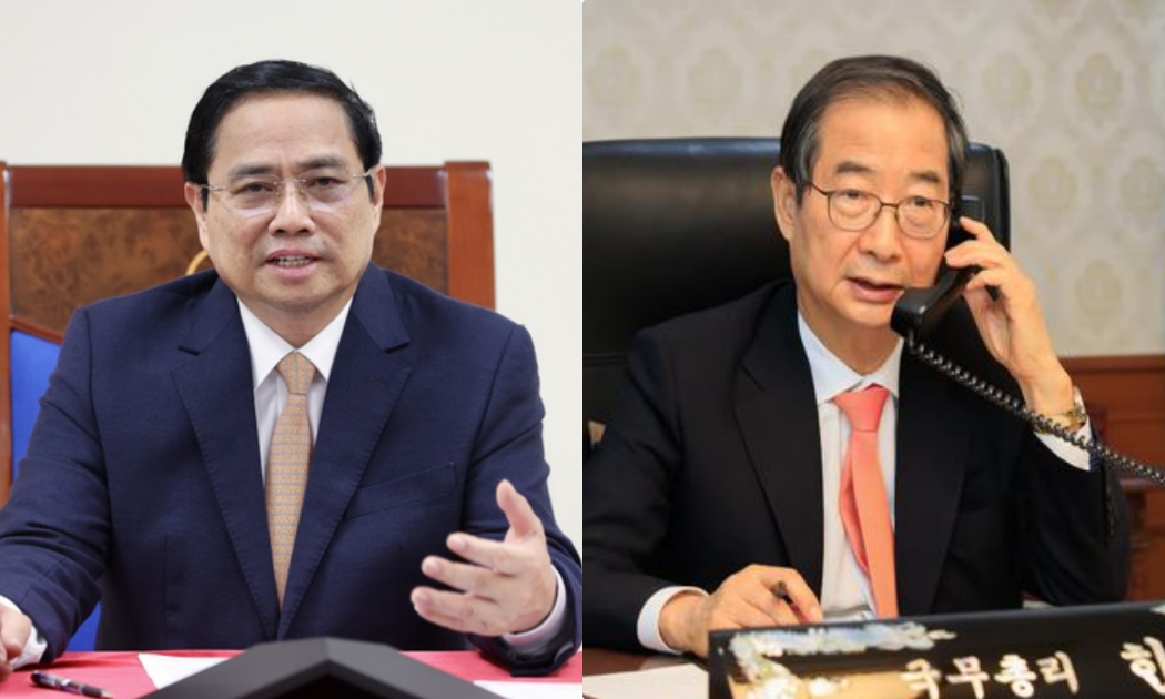 Thủ tướng Phạm Minh Chính đã điện đàm với Thủ tướng Nội các Hàn Quốc Han Duck-soo - Ảnh: VGP