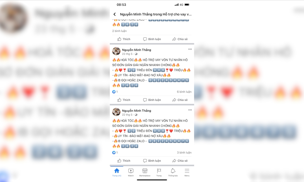Hình ảnh biên lai gửi tiền giả và chào mời người vay trên mạng internet của Võ Minh Thành. Ảnh: Bộ Công an