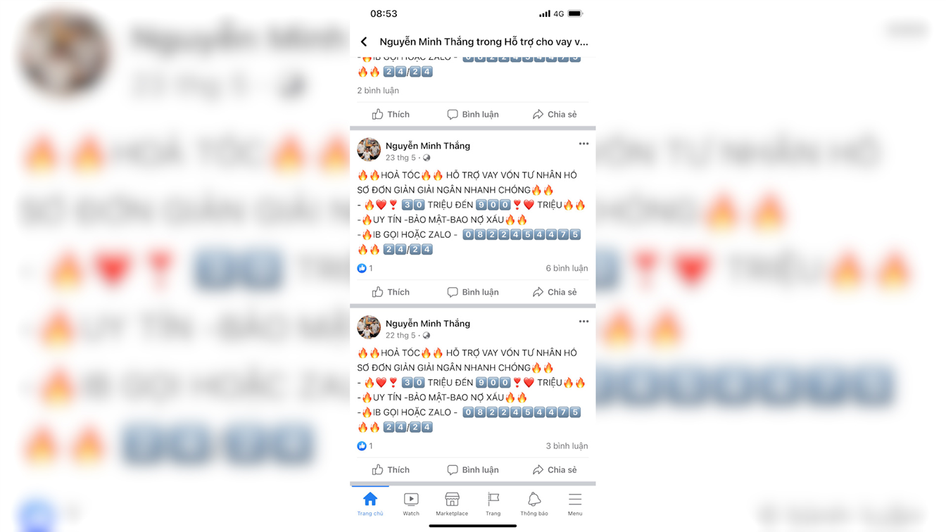 Hình ảnh biên lai gửi tiền giả và chào mời người vay trên mạng internet của Võ Minh Thành. Ảnh: Bộ Công an