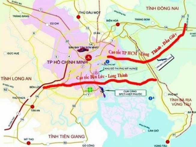 Sơ đồ cao tốc Bến Lực - Long Thành.
