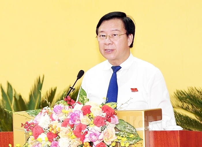 Ông Phạm Xuân Thăng, Bí thư Tỉnh ủy, Chủ tịch HĐND tỉnh Hải Dương phát biểu bế mạc kỳ họp. Ảnh - Báo Hải Dương. 