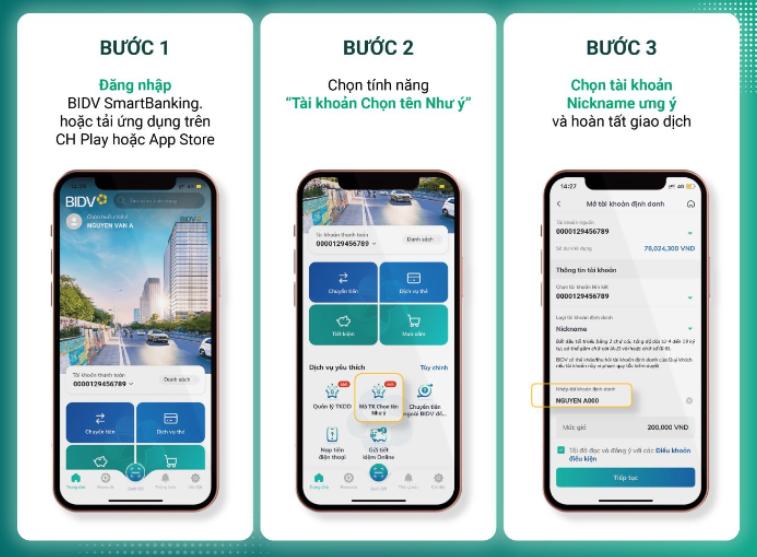 3 bước chọn t&ecirc;n như &yacute; cho t&agrave;i khoản tr&ecirc;n BIDV SmartBanking.