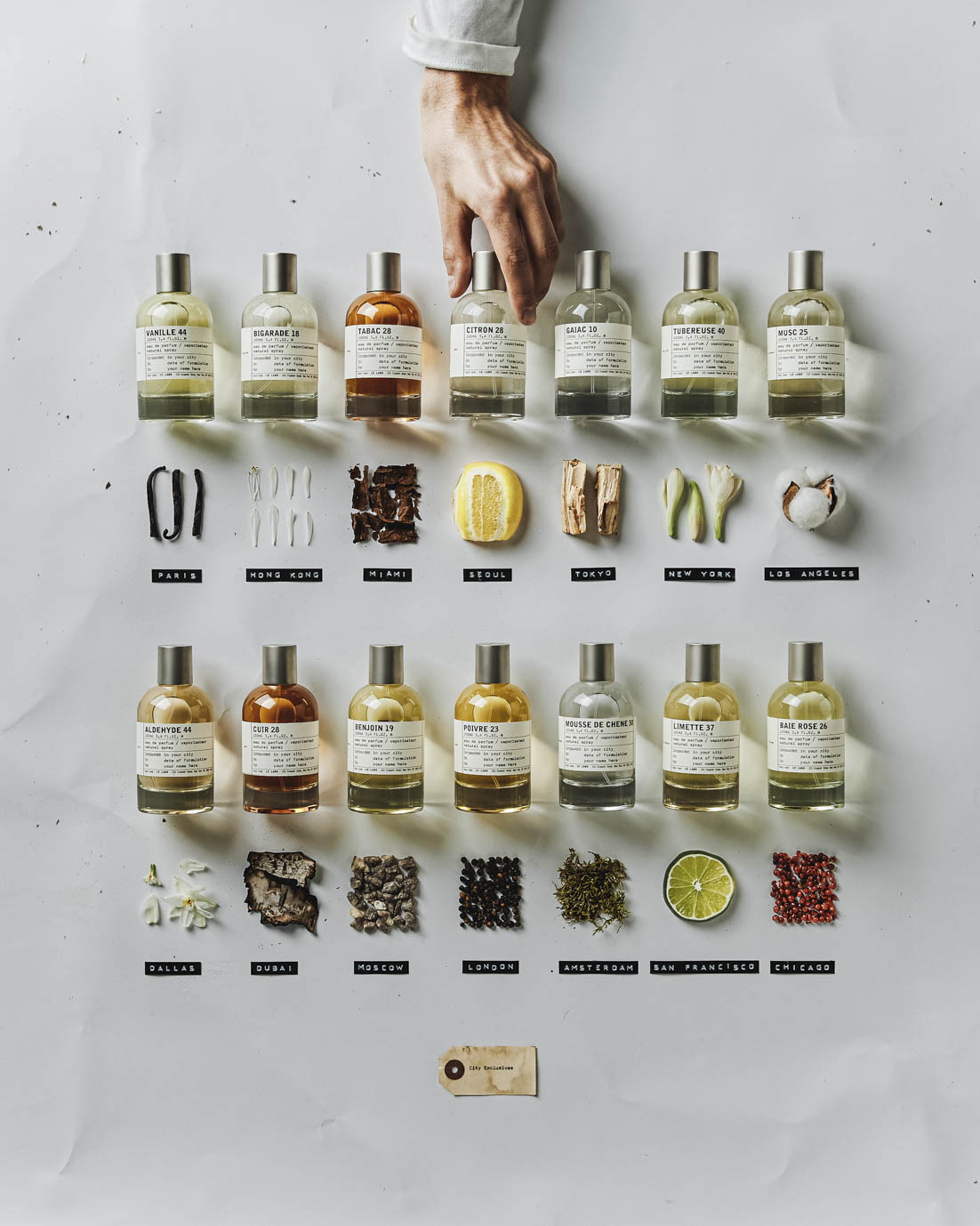 Tất cả tên các sản phẩm của Le Labo đều thể hiện mùi hương chính, kèm theo số lượng của hương liệu trong công thức.