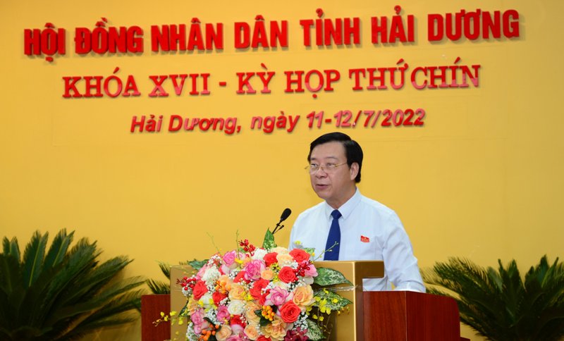 Bí thư Tỉnh ủy, Chủ tịch HĐND tỉnh Hải Dương Phạm Xuân Thăng khai mạc kỳ họp. Ảnh - Cổng Thông tin điện tử Hải Dương.