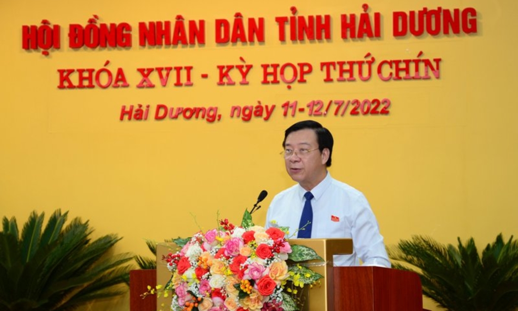 Bí thư Tỉnh ủy, Chủ tịch HĐND tỉnh Hải Dương Phạm Xuân Thăng khai mạc kỳ họp. Ảnh - Cổng Thông tin điện tử Hải Dương.