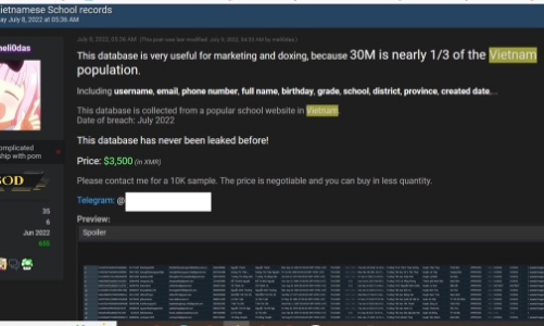 Rao bán dữ liệu 30 triệu học sinh, giáo viên Việt Nam với giá 3.500 USD