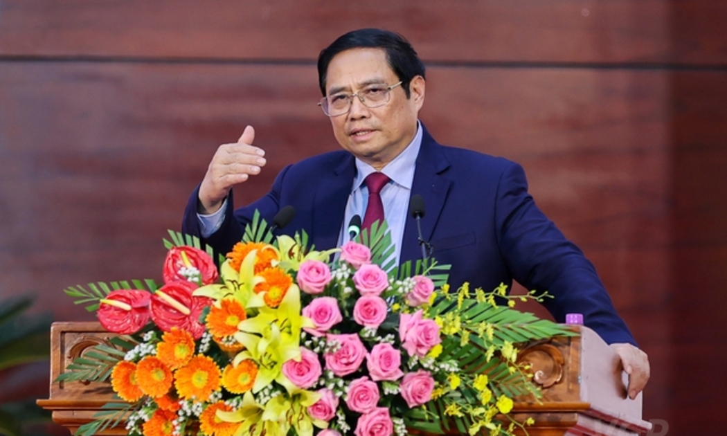 Thủ tướng Phạm Minh Chính phát biểu tại Hội nghị xúc tiến đầu tư tỉnh Hậu Giang năm 2022. Ảnh - VGP.
