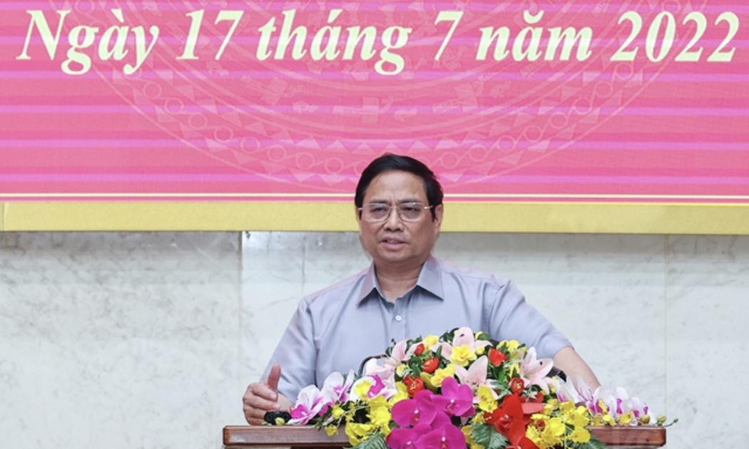 Thủ tướng Chính phủ Phạm Minh Chính phát biểu tại cuộc làm việc với Tỉnh ủy Hậu Giang. Ảnh - VGP. 