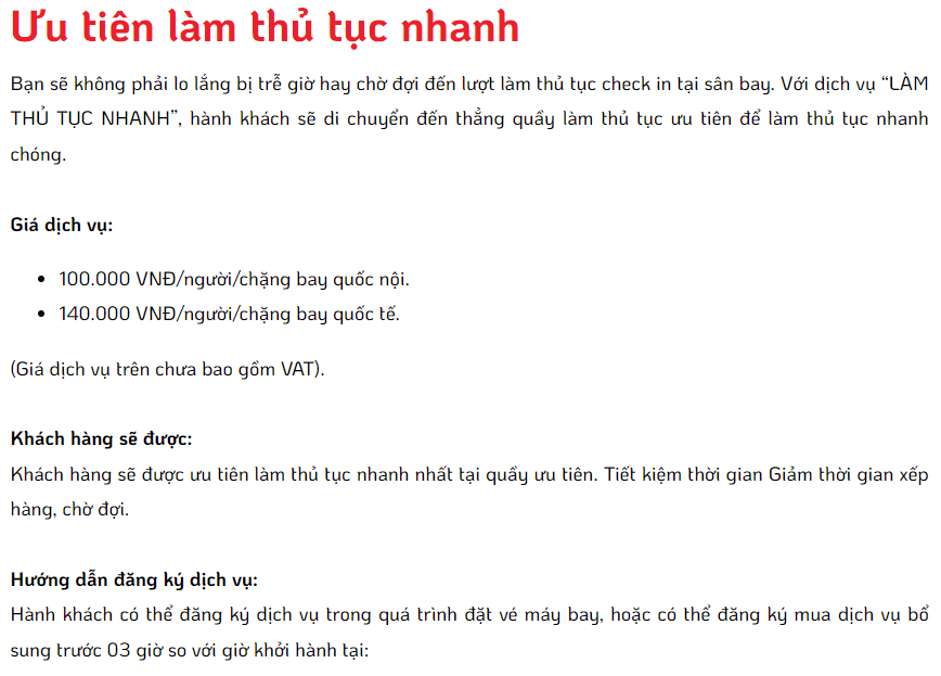 Thông báo của một hãng bay về dịch vụ 