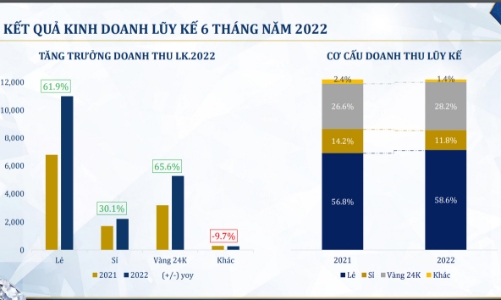 6 tháng, doanh thu vàng 24K của PNJ tăng 65,6% so với cùng kỳ