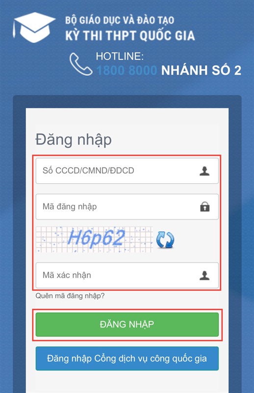  Ảnh chụp màn hình website http://thisinh.thithptquocgia.edu.vn.