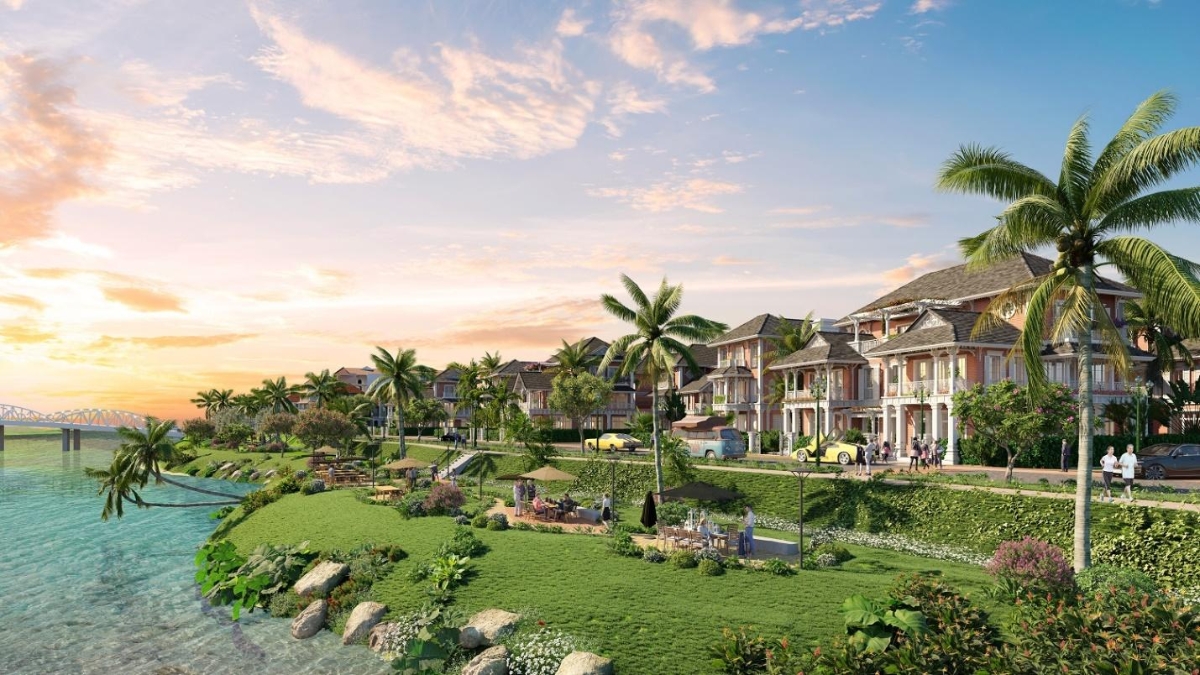 C&ocirc;ng vi&ecirc;n ven s&ocirc;ng được thiết lập &ocirc;m trọn đ&ocirc; thị đảo Sunneva Island. Ảnh phối cảnh minh họa.