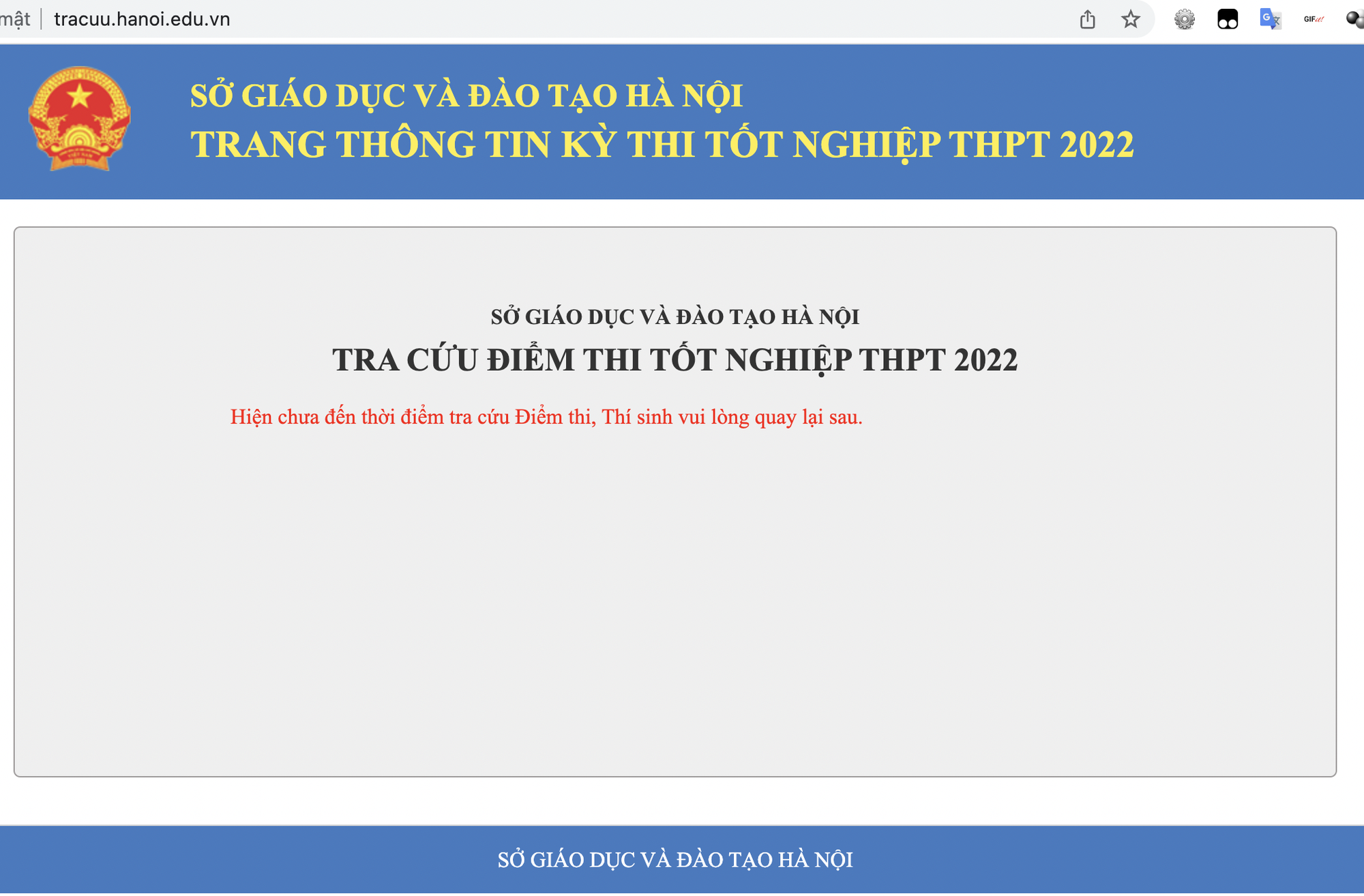 Trang tra cứu điểm thi tốt nghiệp THPT năm 2022 qua website của Sở Giáo dục và Đào tạo Hà Nội.