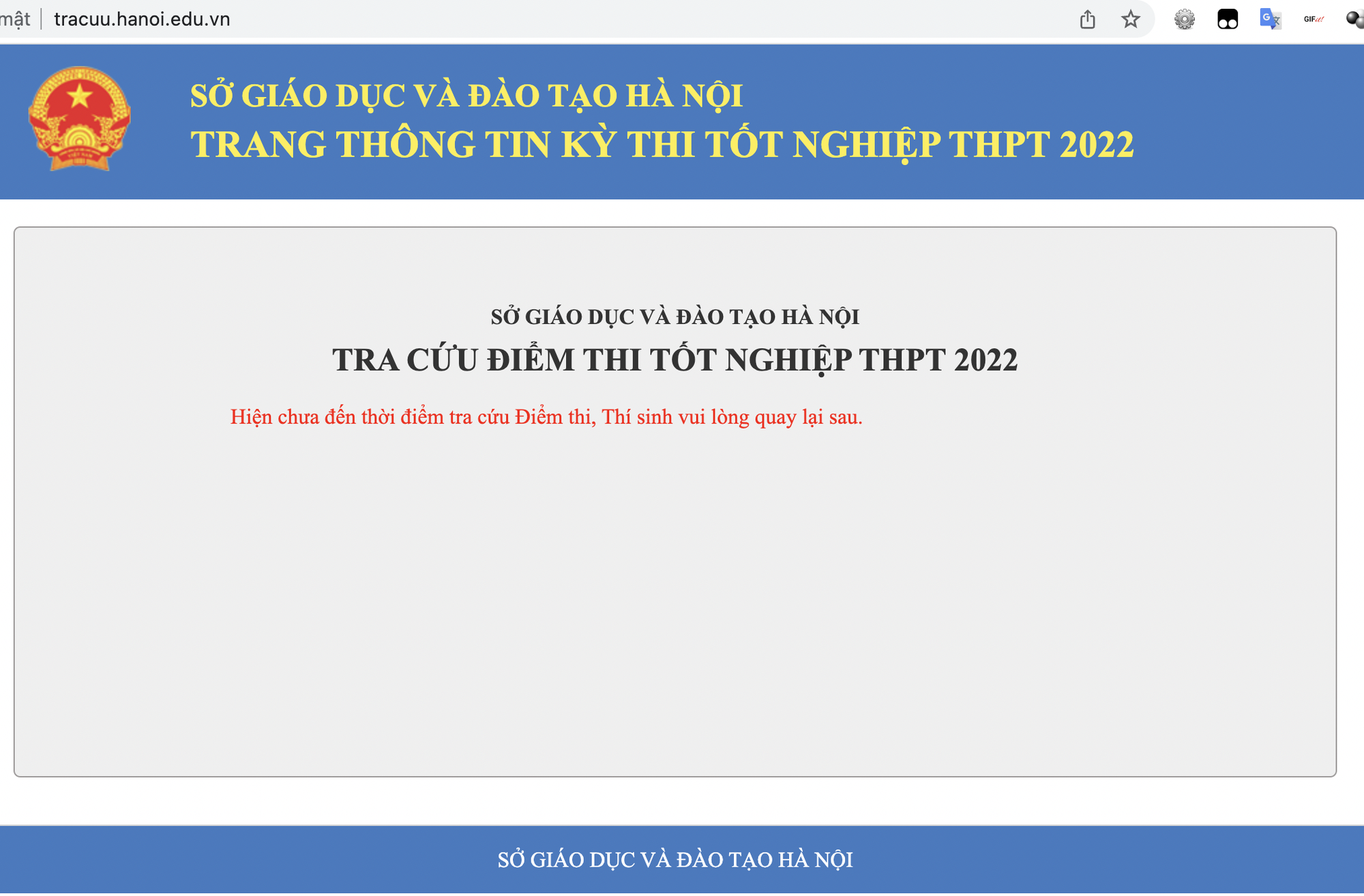 Trang tra cứu điểm thi tốt nghiệp THPT năm 2022 qua website của Sở Gi&aacute;o dục v&agrave; Đ&agrave;o tạo H&agrave; Nội.
