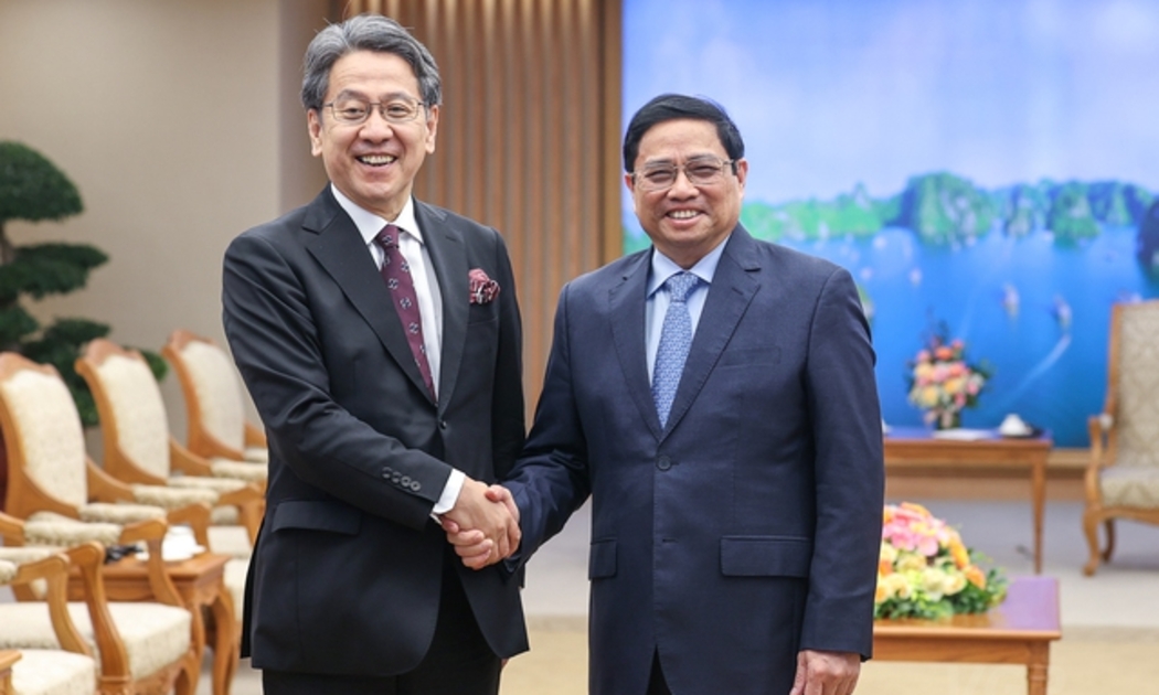 Thủ tướng Phạm Minh Chính tiếp ông Maeda Tadashi, Chủ tịch Hội đồng quản trị Ngân hàng Hợp tác quốc tế Nhật Bản (JBIC). Ảnh - VGP.