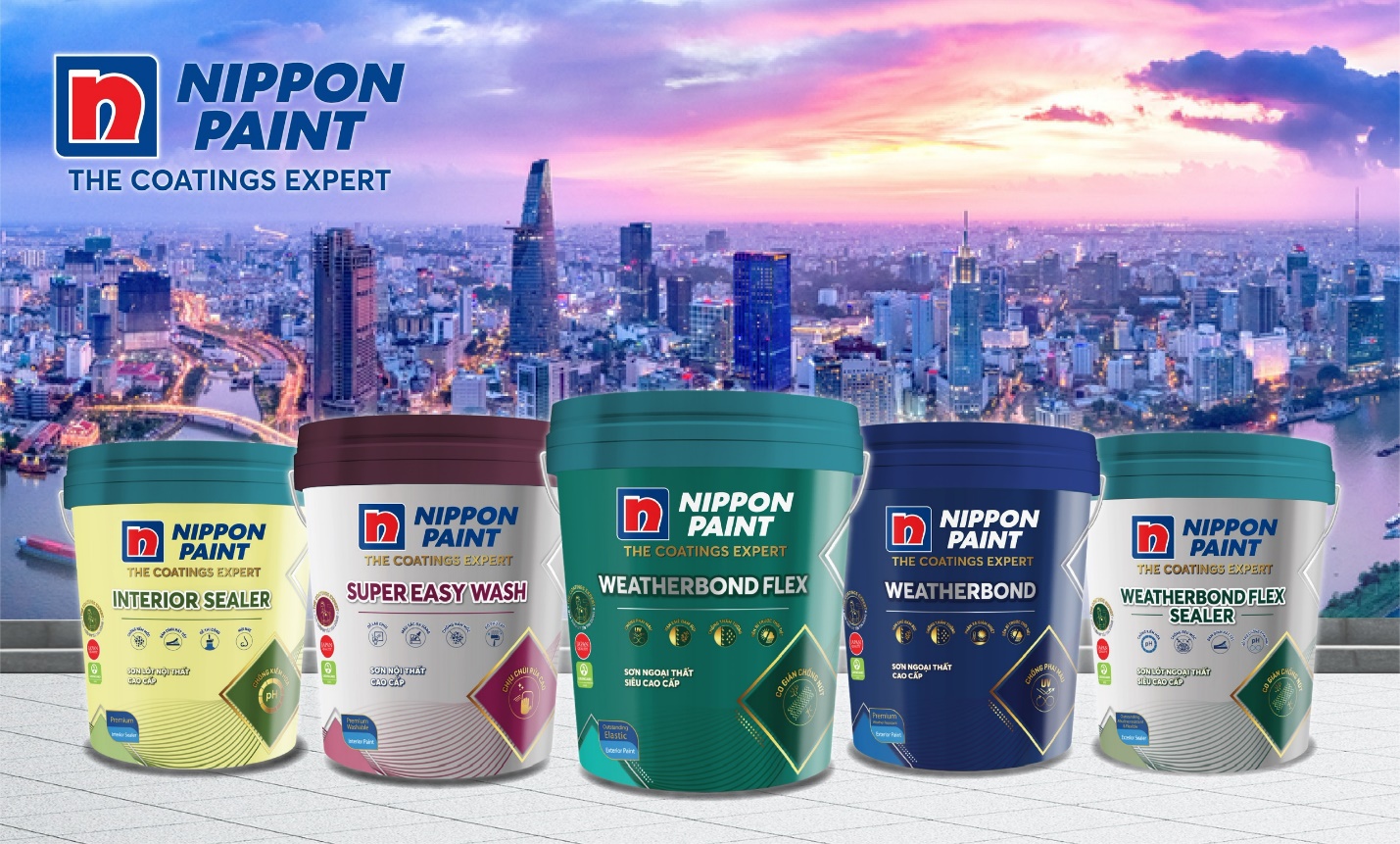 Bao bì mới của Nippon Paint - The Coatings Expert sử dụng ngôn ngữ thiết kế hiện đại với điểm nhấn là các khung hình thoi.