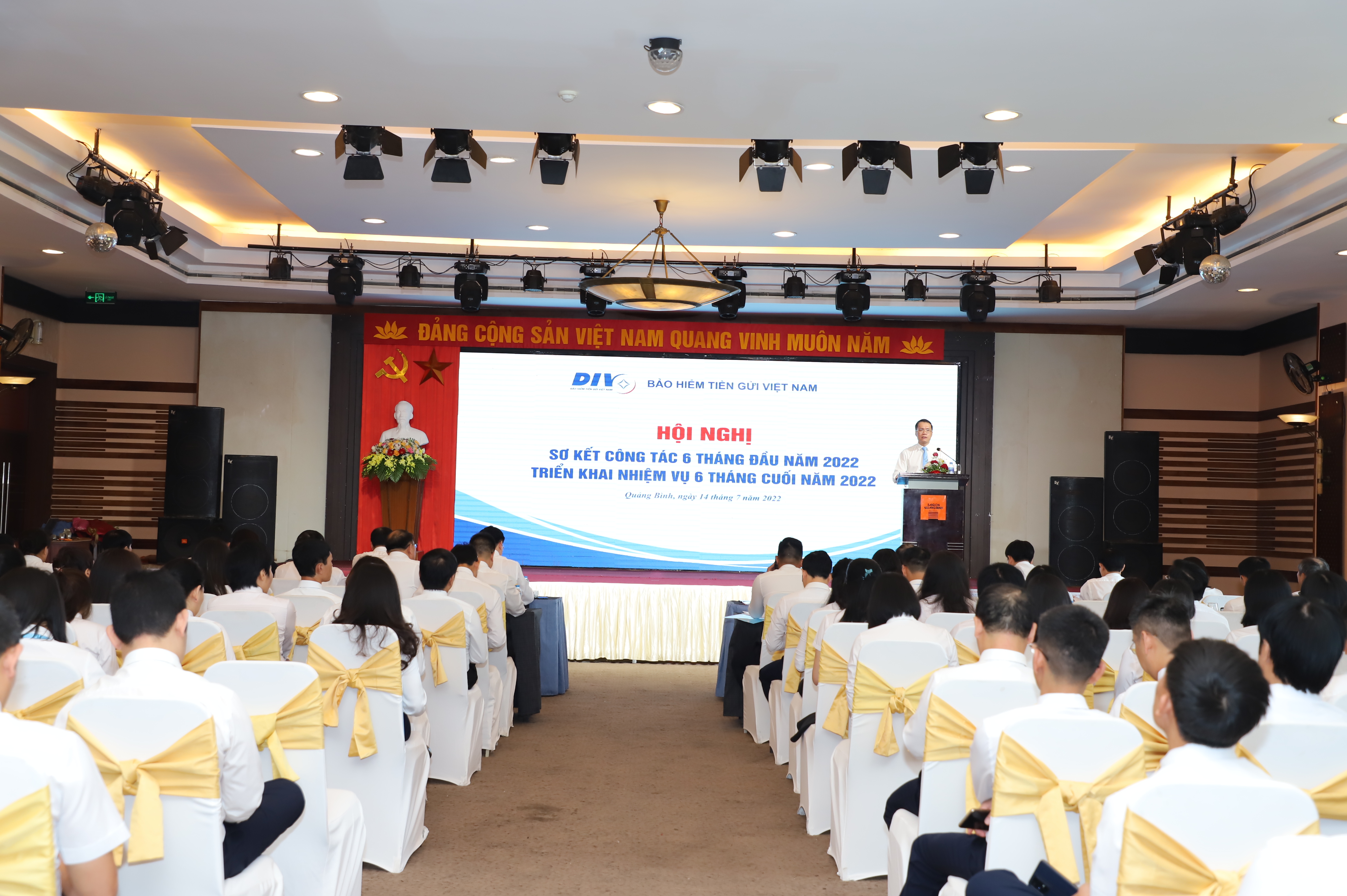 Ông Phạm Bảo Lâm - Chủ tịch Hội đồng Quản trị Bảo hiển tiền gửi Việt Nam phát biểu chỉ đạo tại Hội nghị sơ kết nhiệm vụ 6 tháng đầu năm và triển khai nhiệm vụ 6 tháng cuối năm 2022 của Bảo hiểm tiền gửi Việt Nam.