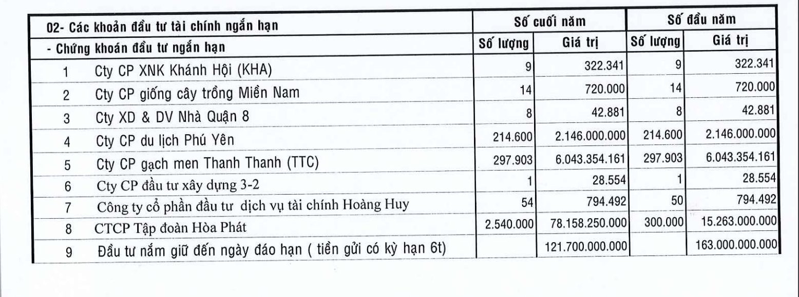 Danh mục đầu tư của DHA. 
