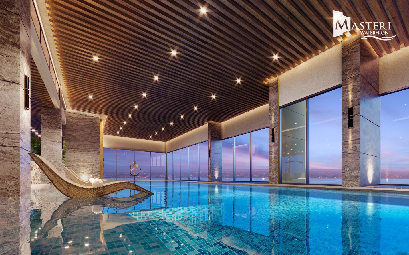 Không gian nghỉ dưỡng như khách sạn 5 sao với view nhìn ra biển hồ thoáng đãng.