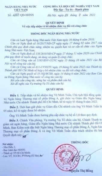 Quyết định bổ nhiệm Gi&aacute;m đốc NHNN chi nh&aacute;nh TP.HCM.