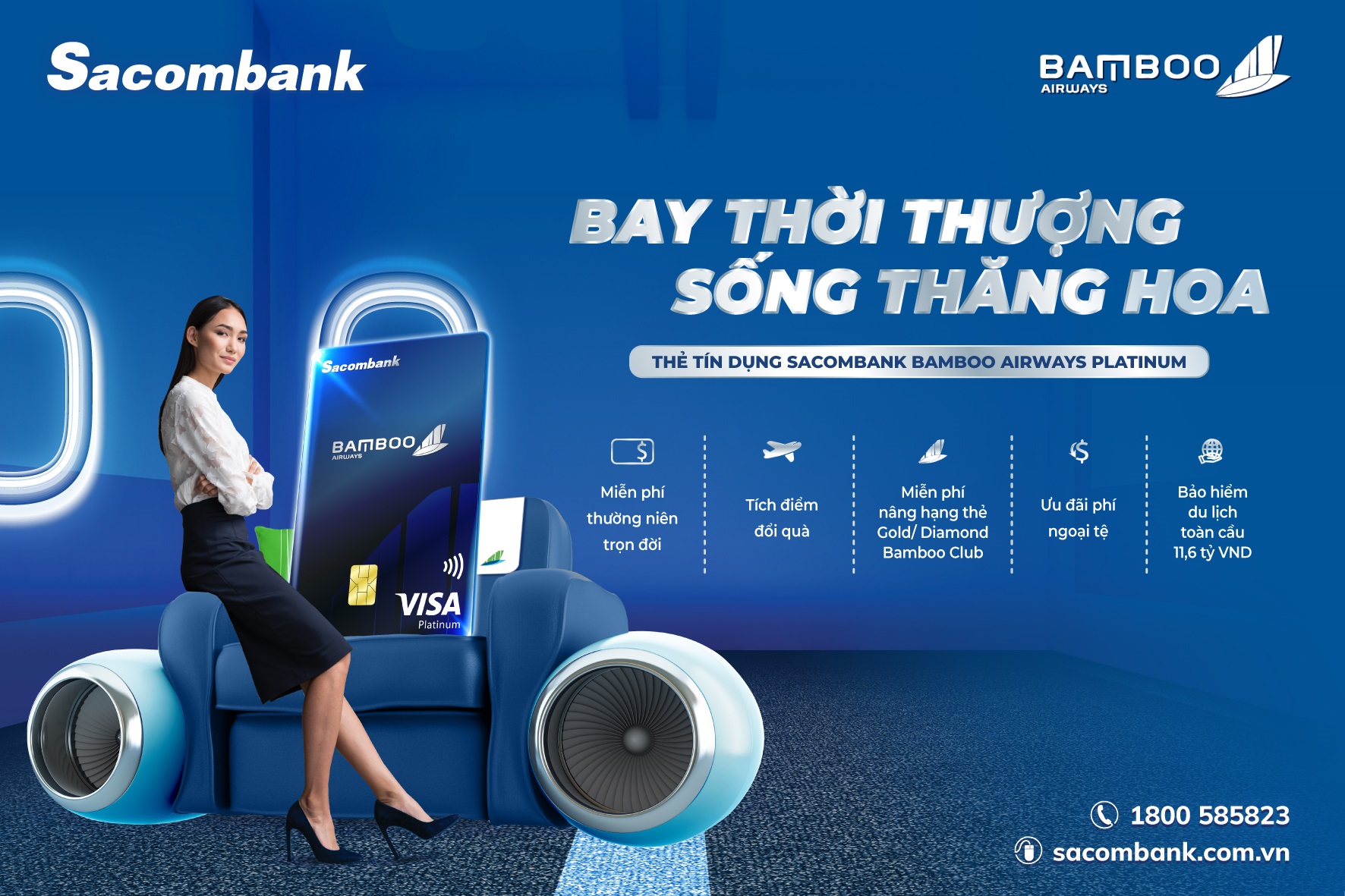 Chủ thẻ sẽ nhận được nhiều đặc quyền vượt trội với thẻ tín dụng liên kết Sacombank Bamboo Airways Platinum.