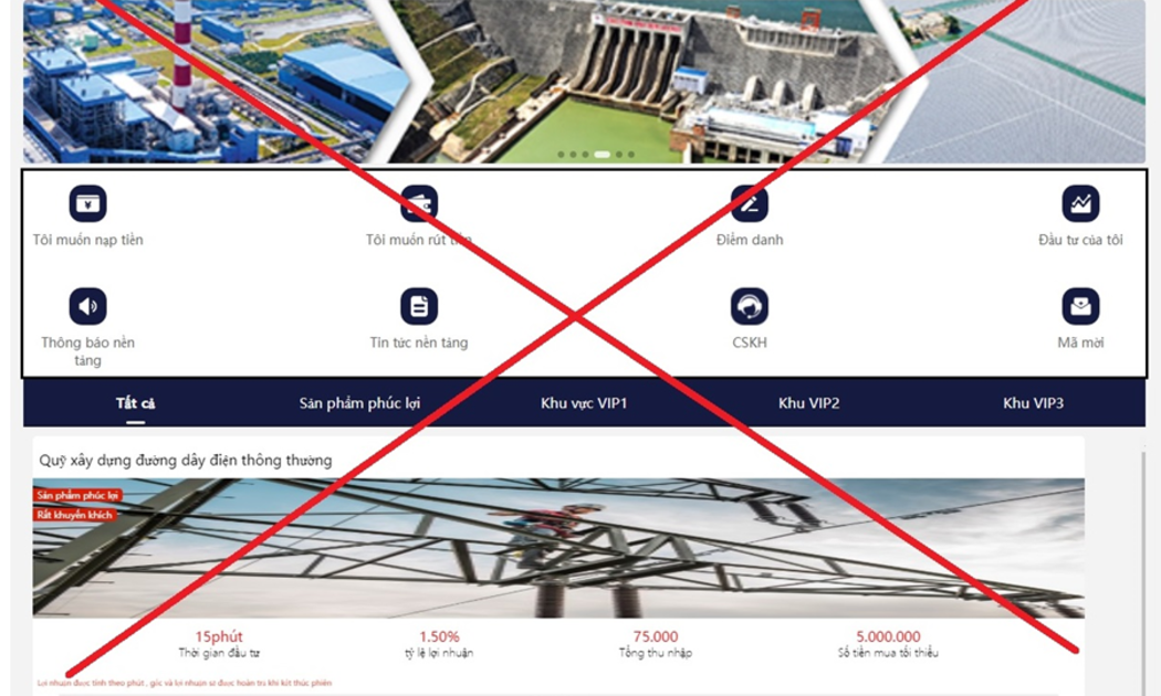 Trang web giả mạo thương hiệu của EVN.