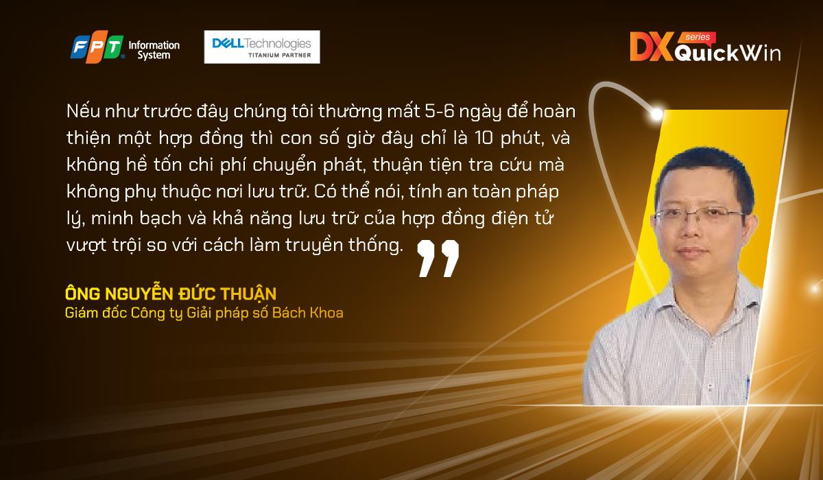 Ông Nguyễn Đức Thuận - Giám đốc Công ty Giải pháp số Bách Khoa chia sẻ về lợi ích của hợp đồng điện tử.