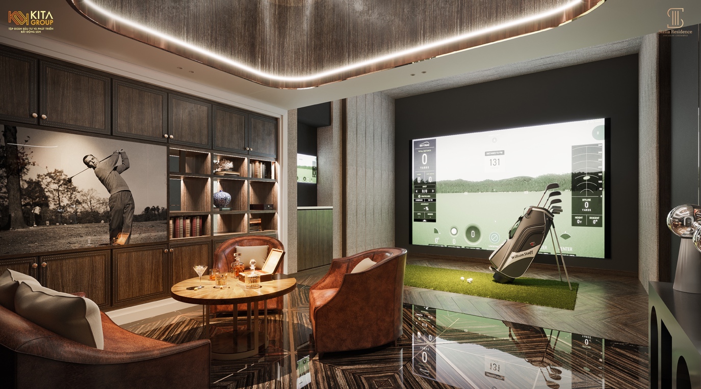 Phòng Golf 3D tại Stella Residence mang đến những trải nghiệm giống như trên sân golf thật ngoài trời.