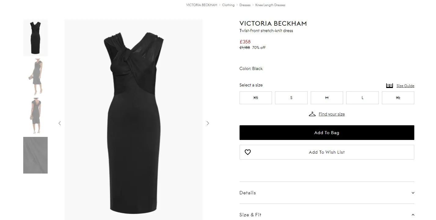 Một số thiết kế của Victoria Beckham đang giảm giá tới 70% trên trang The Outnet.