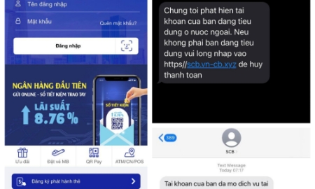 Tin nhắn giả mạo Brandname ngân hàng gửi đến khách hàng có đường link lừa đảo, dẫn đến website mạo danh ngân hàng.
