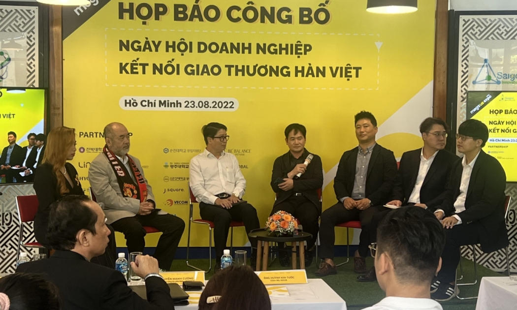 Họp báo Ngày hội Doanh nghiệp kết nối giao thương Hàn Việt (Mega Us Expo 2022) tại SIHUB sáng 23/8.