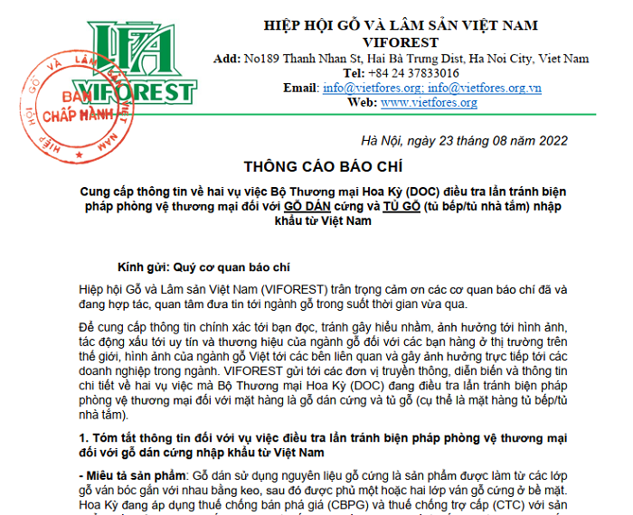 Thông cáo báo chí của VIFOREST.