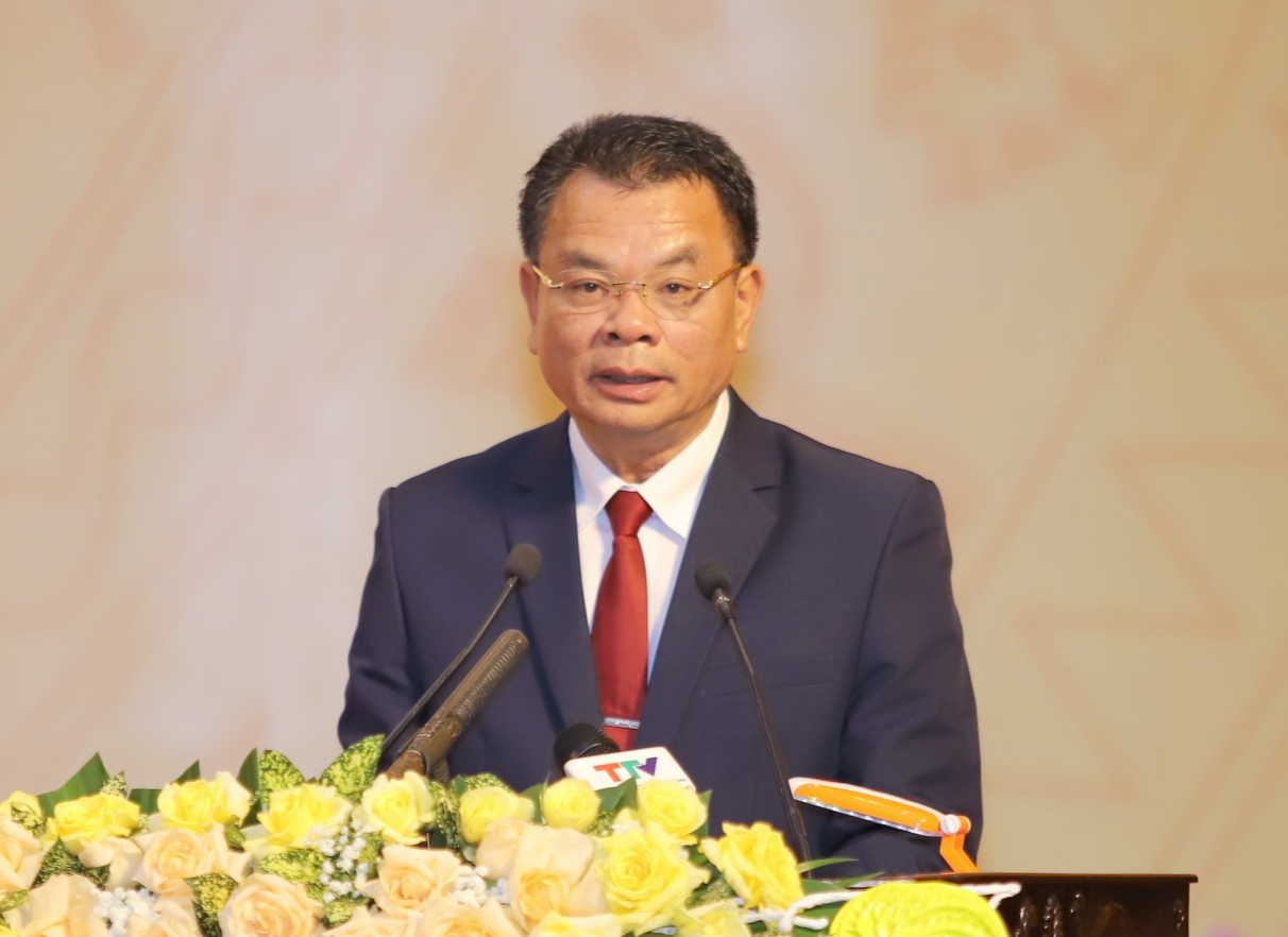 Bí thư Tỉnh ủy Hủa Phăn Văn Xay Pheng Xum Ma phát biểu tại Lễ Kỷ niệm 60 quan hệ Việt Lào.