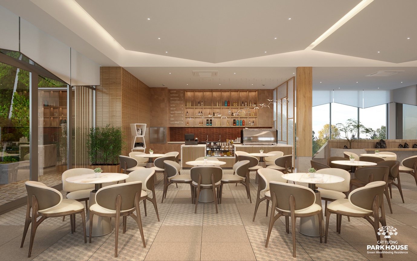 Phối cảnh khu vực nh&agrave; h&agrave;ng, c&agrave; ph&ecirc; tại Clubhouse Green View.
