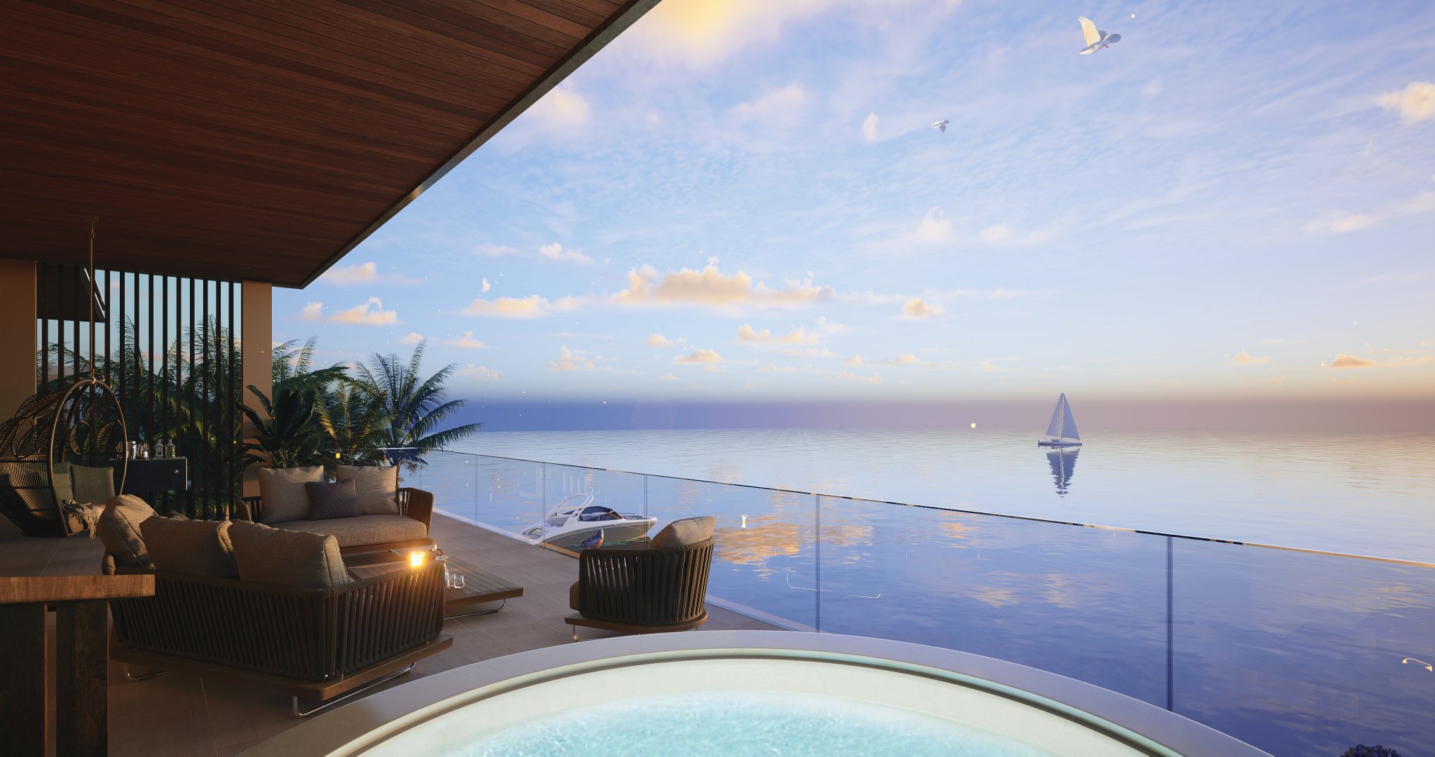 Ban c&ocirc;ng khổng lồ rộng 70m2, đem đến trải nghiệm vươn tay &ocirc;m trọn biển Đ&ocirc;ng của chủ nh&acirc;n sở hữu.