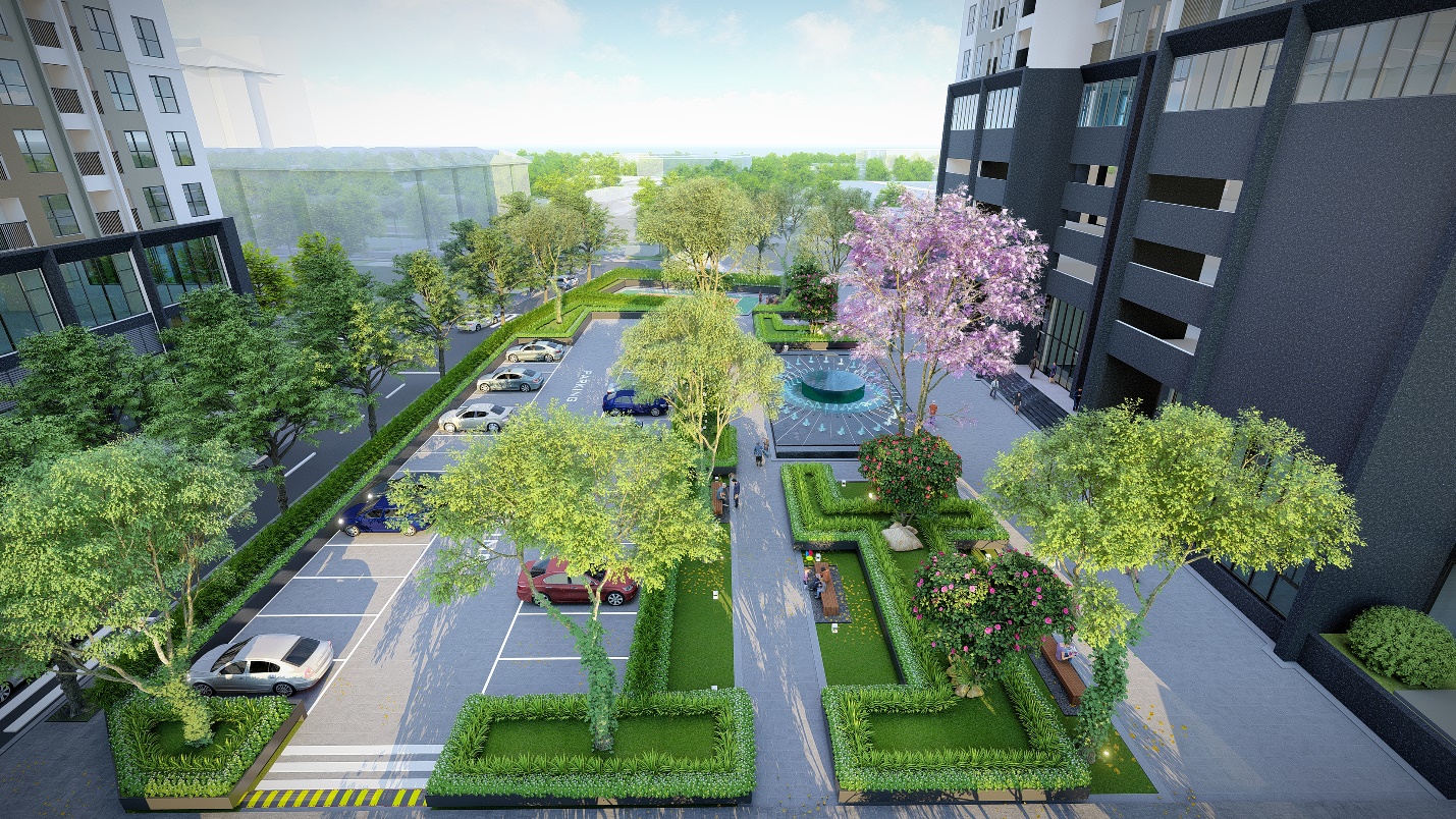 Kh&ocirc;ng gian sống xanh, trong l&agrave;nh c&ugrave;ng tầm nh&igrave;n tho&aacute;ng đạt l&agrave; những điểm cộng tuyệt vời cho cuộc sống tại Rose Town.