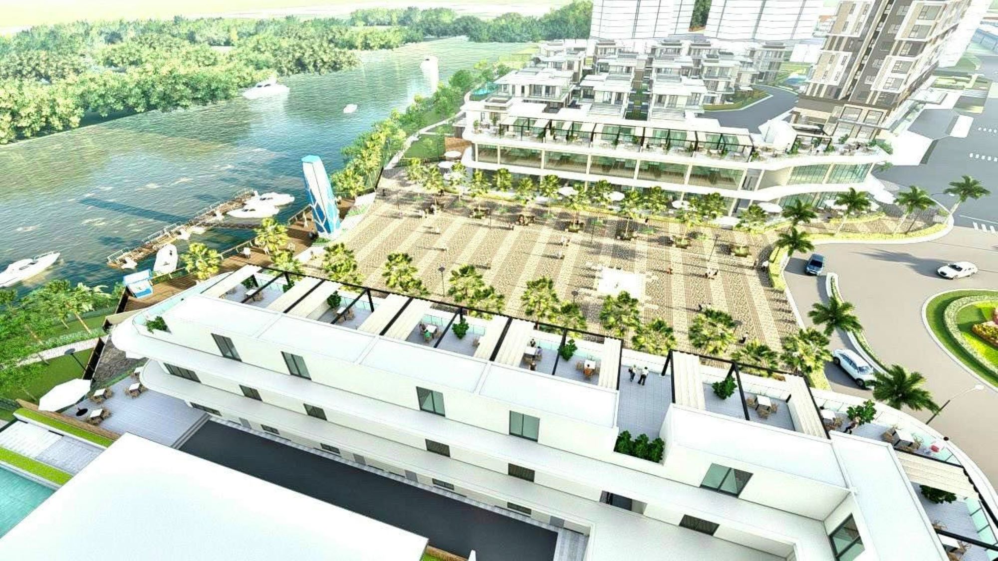 Phối cảnh phố thương mại - dịch vụ Marina Square kết hợp quảng trường bến thuyền.