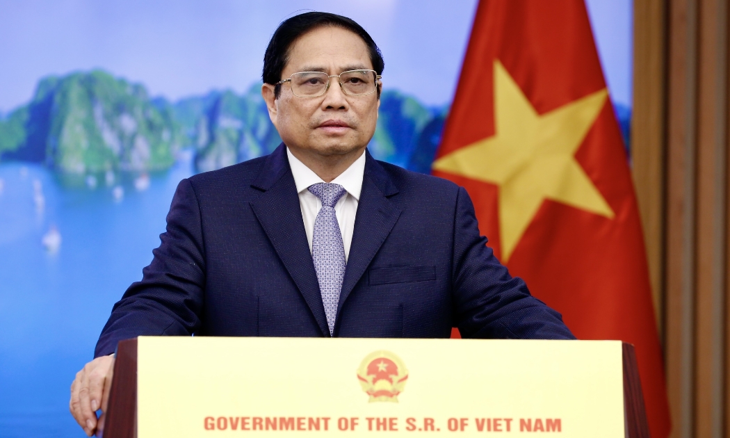 Thủ tướng Chính phủ Phạm Minh Chính tham dự Diễn đàn Kinh tế phương Đông tổ chức tại thành phố Vladivostok, Liên bang Nga vào ngày 7/9/2022 theo hình thức phát biểu ghi hình - Ảnh: VGP