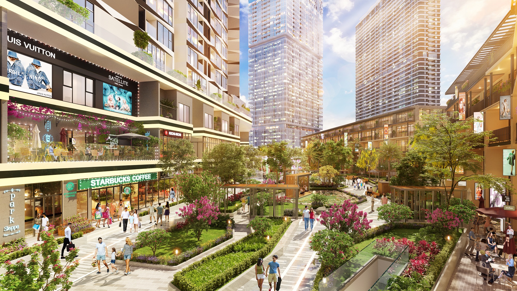 Mặt trong shophouse khối đế The Matrix One view nội khu xanh mướt với rất nhiều tiện &iacute;ch hấp dẫn.