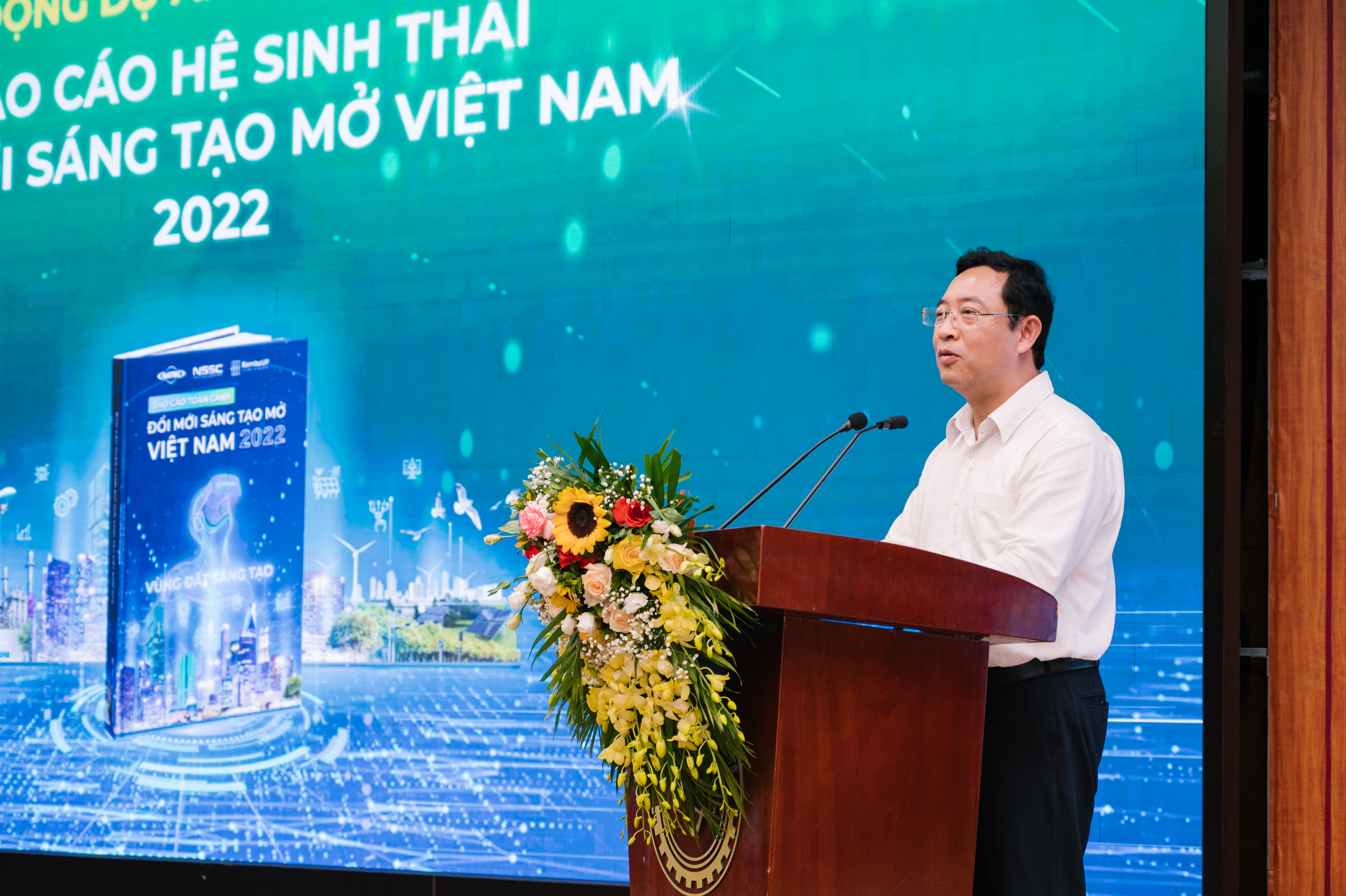 Ông Phạm Hồng Quất - Cục trưởng Cục Phát triển thị trường và Doanh nghiệp Khoa học và Công nghệ, phát biểu tại buổi lễ.