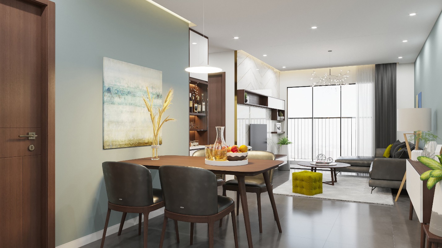 Các căn hộ tại toà DV01 được trang bị đầy đủ nội thất cao cấp với hệ thống trần, sàn, cửa chất lượng cao, thiết bị vệ sinh, tủ bếp, thiết bị bếp… Cư dân chỉ cần xách vali về ở.