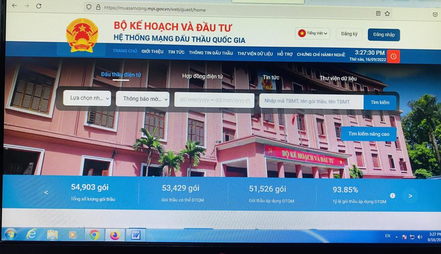 Trang chủ mạng đấu thầu quốc gia với giao diện mới