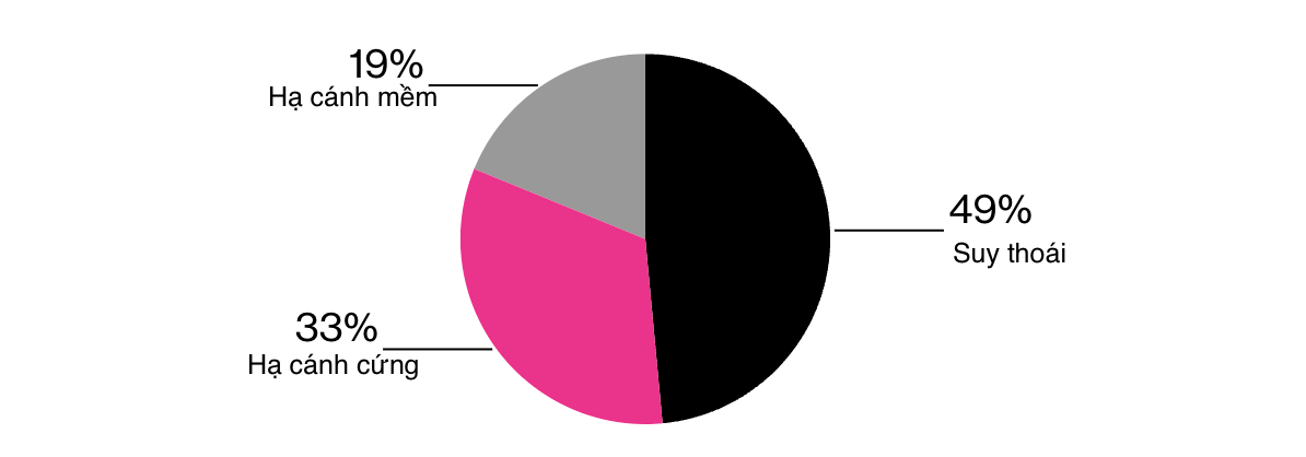 Tỷ lệ dự b&aacute;o của c&aacute;c chuy&ecirc;n gia kinh tế về kịch bản kinh tế Mỹ trong 24 th&aacute;ng tới trong cuộc khảo s&aacute;t của Bloomberg - Nguồn: Bloomberg.