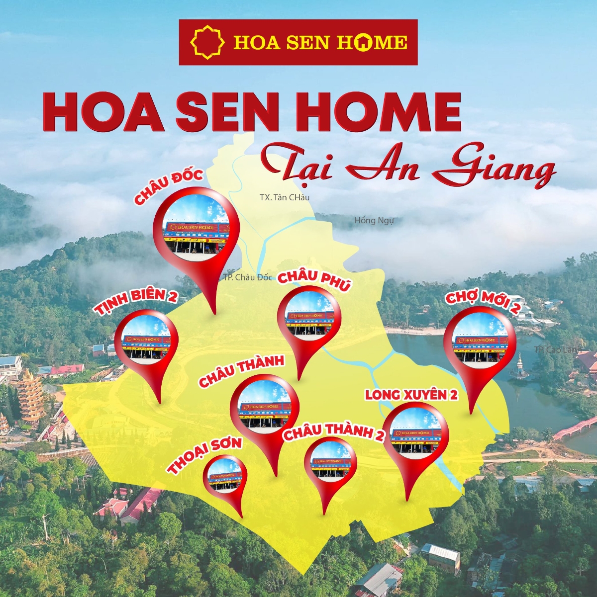 Chỉ t&iacute;nh ri&ecirc;ng tại tỉnh An Giang đ&atilde; c&oacute; đến 8 Si&ecirc;u thị Hoa Sen Home trải d&agrave;i rộng khắp c&aacute;c th&agrave;nh phố, huyện của tỉnh n&agrave;y.